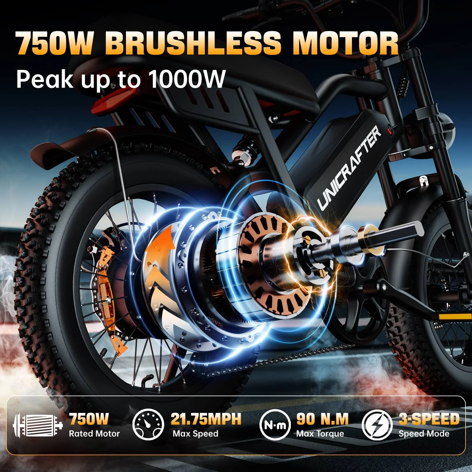 UNICRAFTER M3C 48V 750W 15.6Ah Electric Bike - Image 6