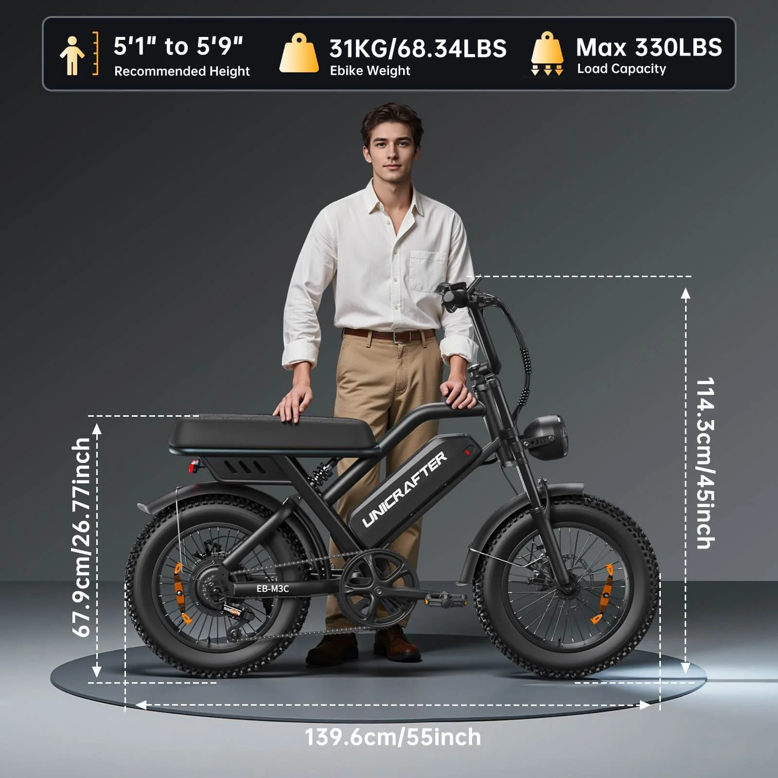 UNICRAFTER M3C 48V 750W 15.6Ah Electric Bike - Image 9